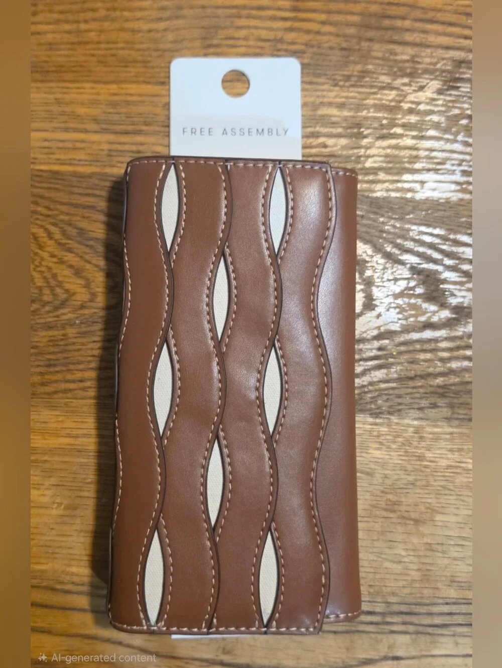 Free Assembly Women's Avery Cut Out Clutch Wallet In Cognac Brown & Cream NWT